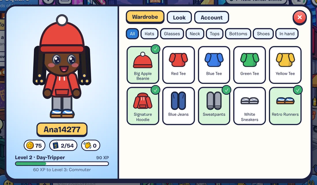 Your player card, with your level, title, XP bar and the XP you need for the next level.